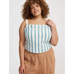 Torrid Smocked Back Tank Blue Yellow Striped Size 1 (14/16) Plus Size Top